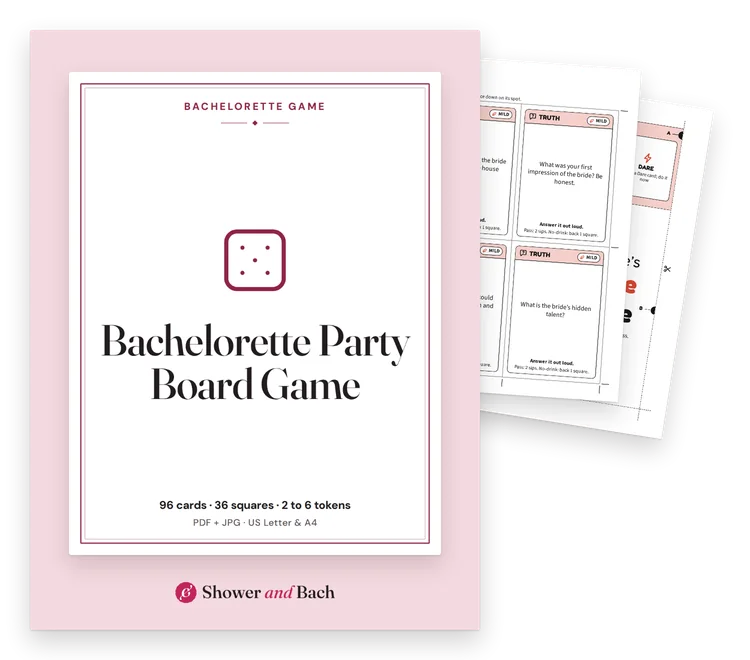 Bachelorette Party Board Game: cover with two real pages behind it