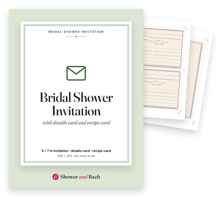 Bridal Shower Invitation with Details Card and Recipe Card: cover with two real pages behind it