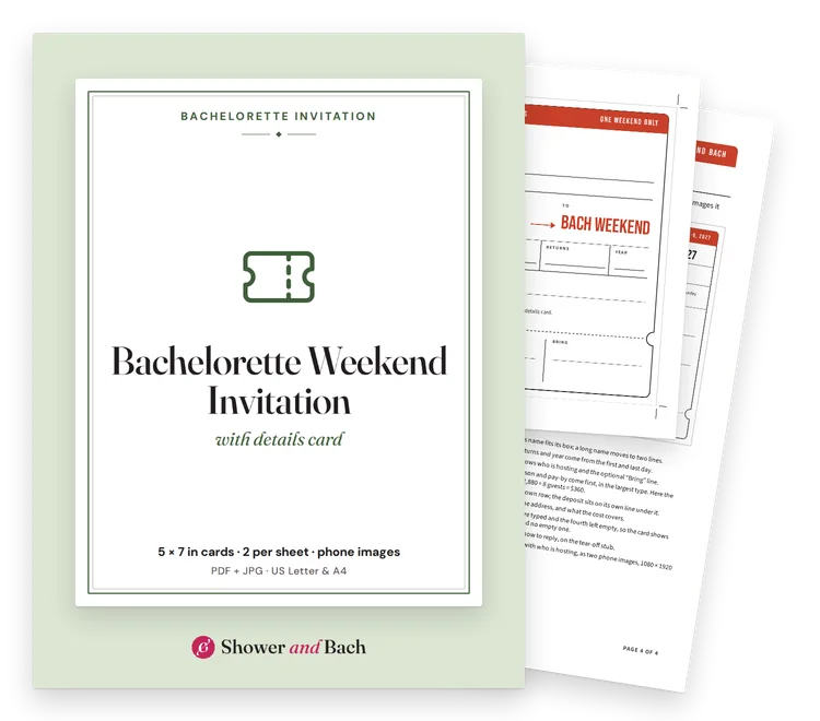 Bachelorette Weekend Invitation with Details Card: cover with two real pages behind it