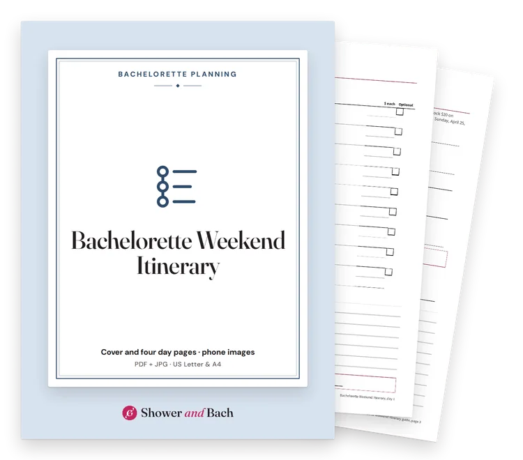 Bachelorette Weekend Itinerary: cover with two real pages behind it