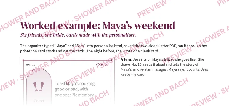 Truths, Toasts and Dares for the Bride, preview: Worked example from the start-here guide (top of the page)
