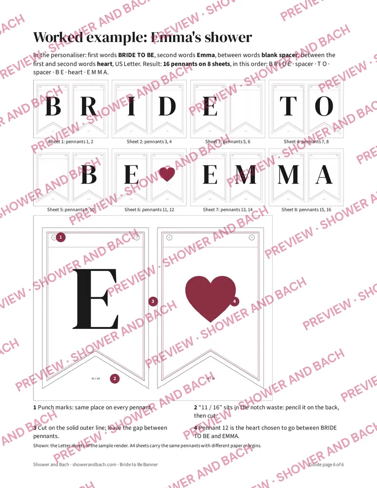 Bride to Be Banner with Any Name, preview: Worked example from the guide