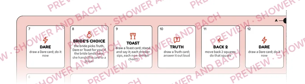 Bachelorette Party Board Game, preview: Board, first of five tiled sheets (top of the page)