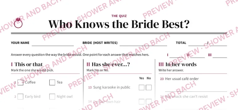 Who Knows the Bride Best?, preview: Guest sheet (top of the page)