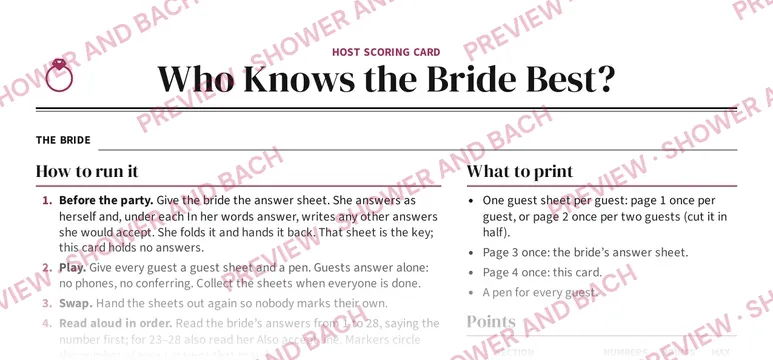 Who Knows the Bride Best?, preview: Host scoring card (top of the page)