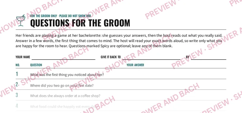 What Did the Groom Say?, preview: Questions for the groom (top of the page)