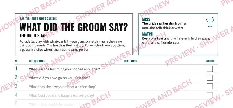 What Did the Groom Say?, preview: Game sheet (top of the page)