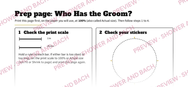 Who Has the Groom? Scratch-Off Cards, preview: Prep page (top of the page)
