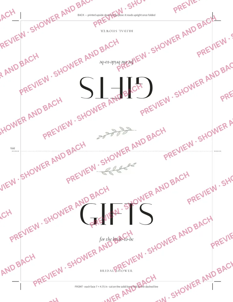 Bridal Shower Table Signs, preview: Tent card, folded on the center line