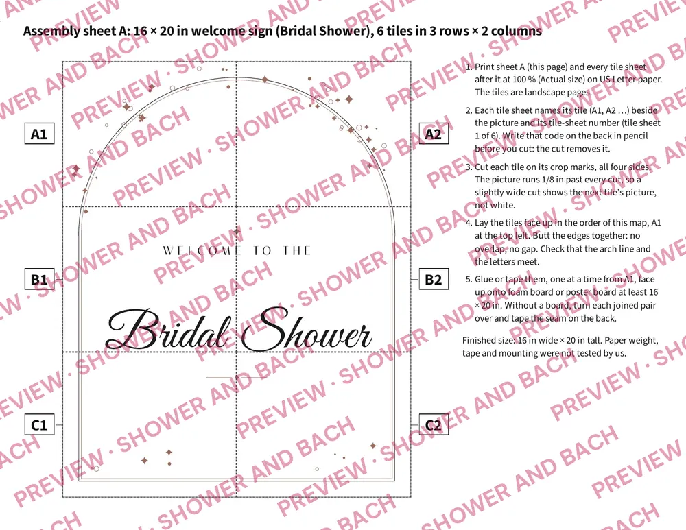 Welcome Sign for the Shower or the Weekend, preview: 16 × 20 in: the tile map that comes with the tiled sheets
