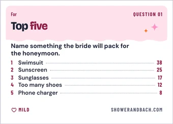 Bachelorette Feud card: a real page from the PDF with the name line empty, and the name you type drawn on it