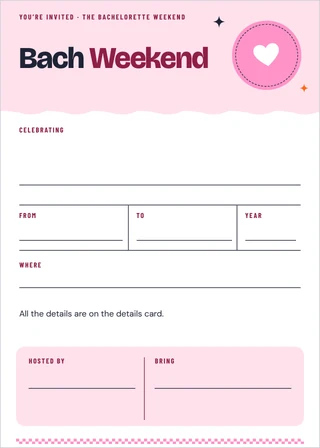 Weekend Invitation, 5 × 7 in: a real page from the PDF with the name line empty, and the name you type drawn on it