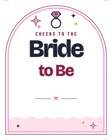 Bride to Be Sign, 8 × 10 in: a real page from the PDF with the name line empty, and the name you type drawn on it