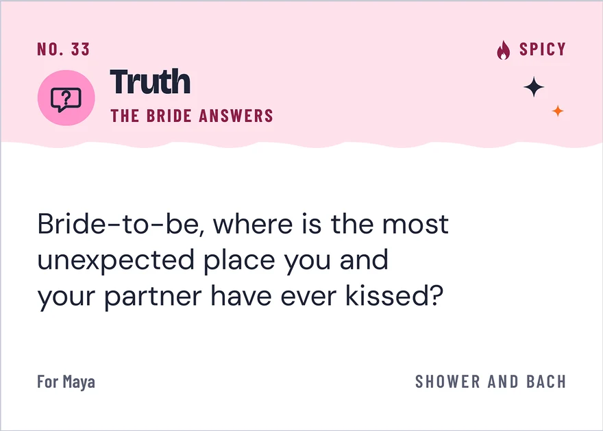 Truths, Toasts and Dares for the Bride: one card, example name typed in