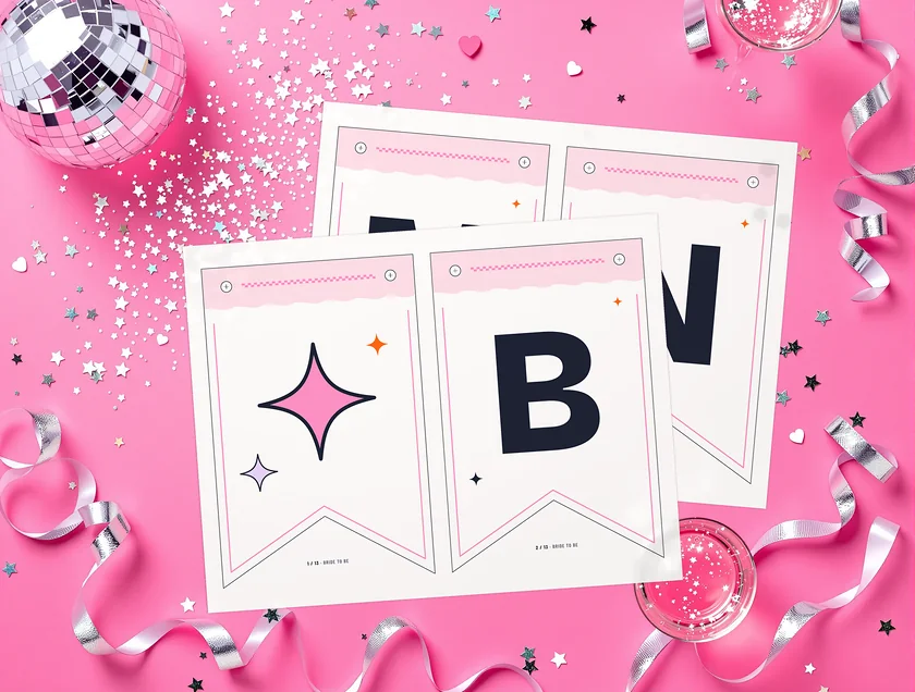 Bride to Be Banner: real printed pages on a pink party set