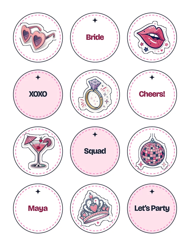 Printable Bachelorette Decor Pack: a whole page, example filled in