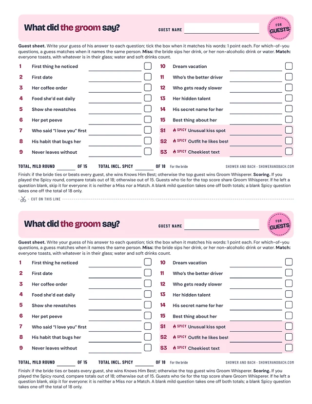 What Did the Groom Say?: a whole page, example filled in