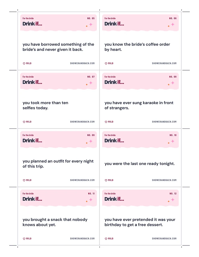 Drink If Mini: a sheet of eight cards
