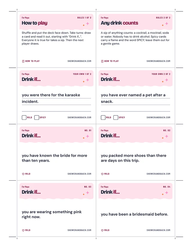 Drink If Mini: the rules cards and the write-your-own cards