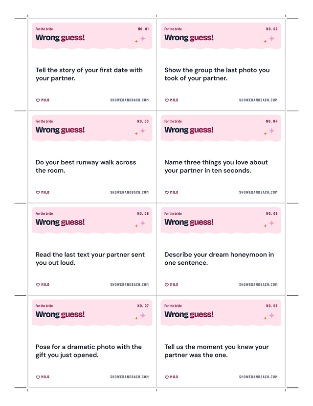 Lingerie Game: Guess Who Gave It: a whole page, example filled in