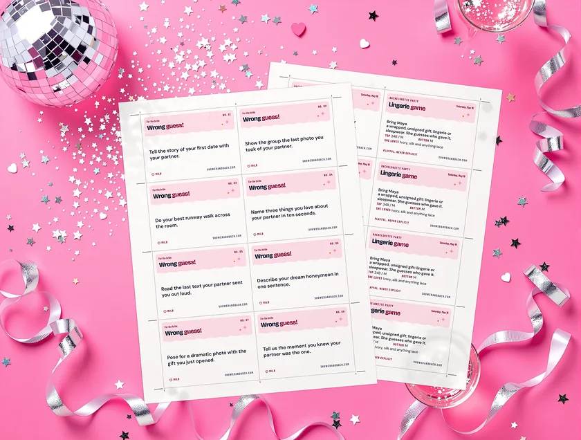 Lingerie Game: Guess Who Gave It: the real printed pages on a pink party set